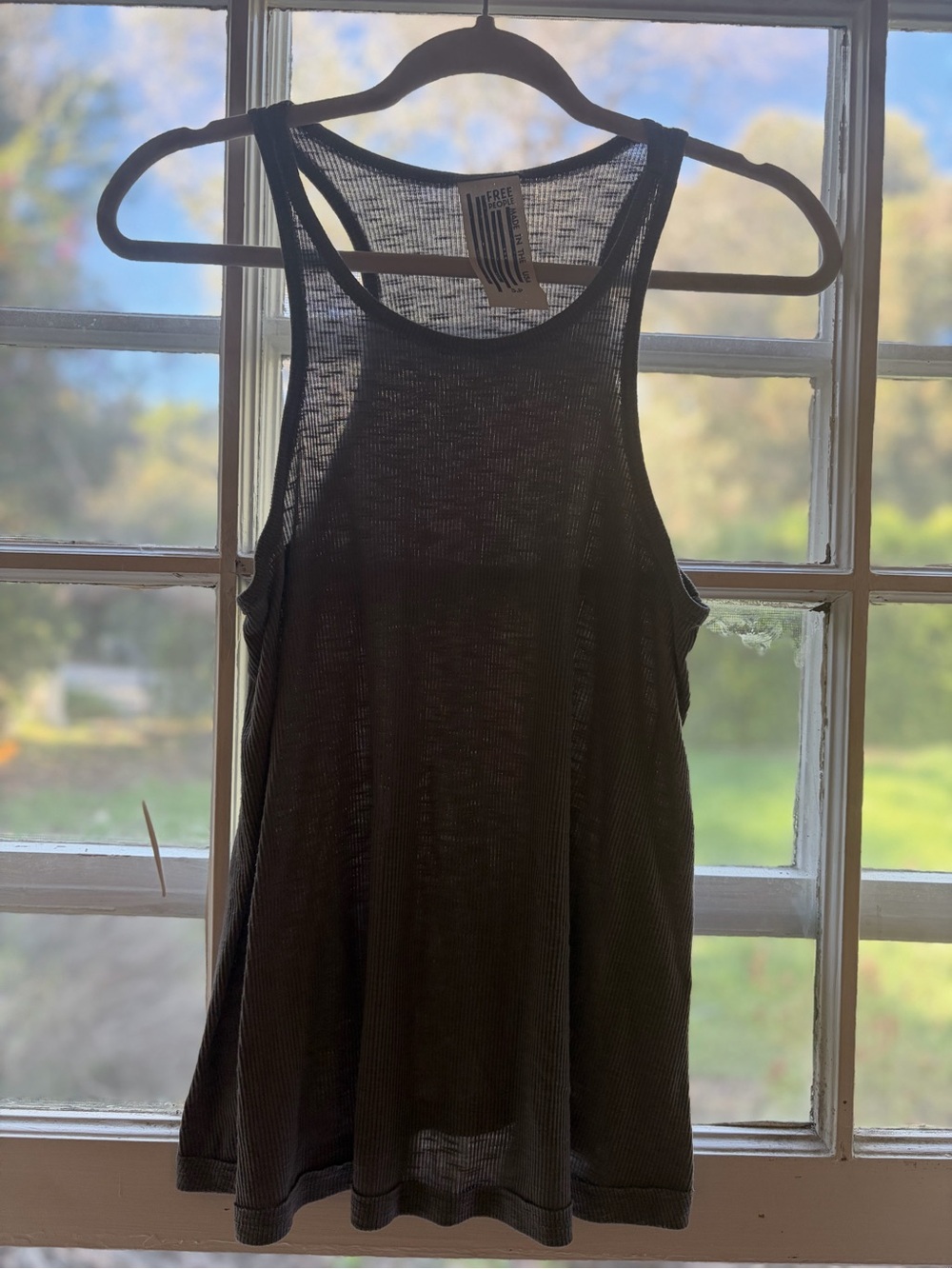 Free People Lightweight Black Ribbed Racerback Tank Top